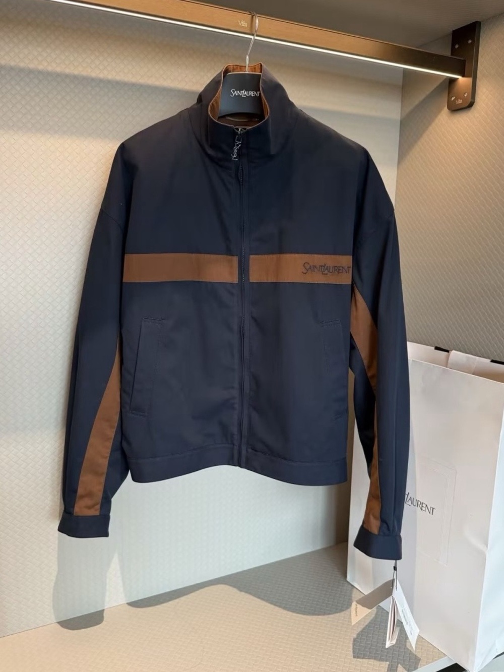Saint Laurent Color Stripe Stand Collar Zip Jacket